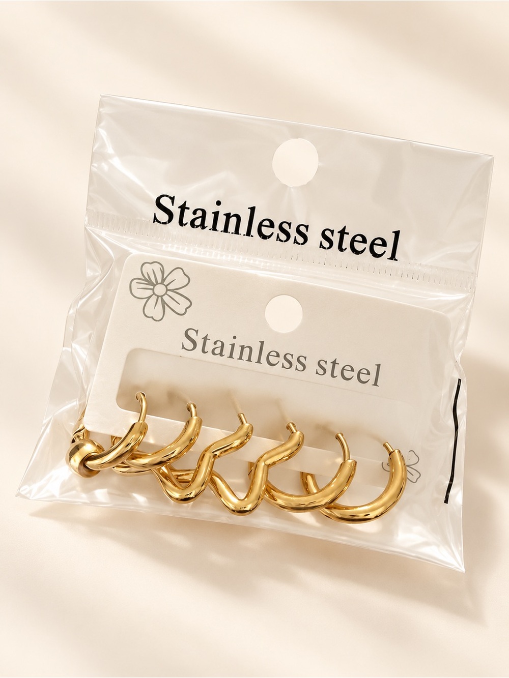 Gold Stainless Steel Hoop Earring Set - 6 Pack